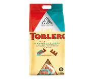 TOBLERONE TINY MILK CHOCOLATES WITH HONEY AND ALMOND NOUGAT, WHITE CHOCOLATES WITH SALTED CARAMELIZED ALMONDS, HONEY AND ALMOND NOUGAT TINY MIX 256G